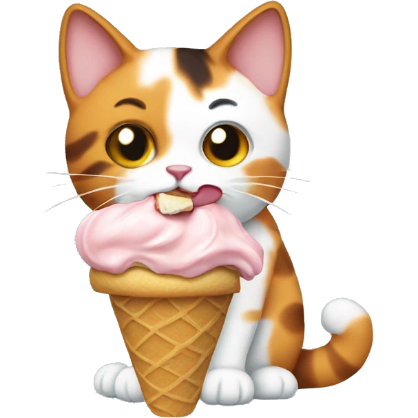Calico cat eating ice cream emoji