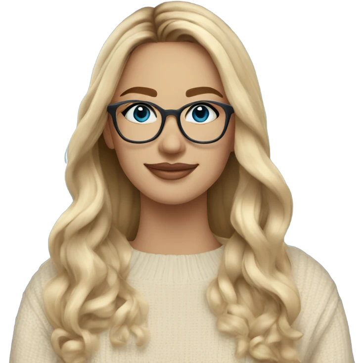 Side profile Blonde balayage long hair white women beige sweater blue eyes wearing glasses  emoji