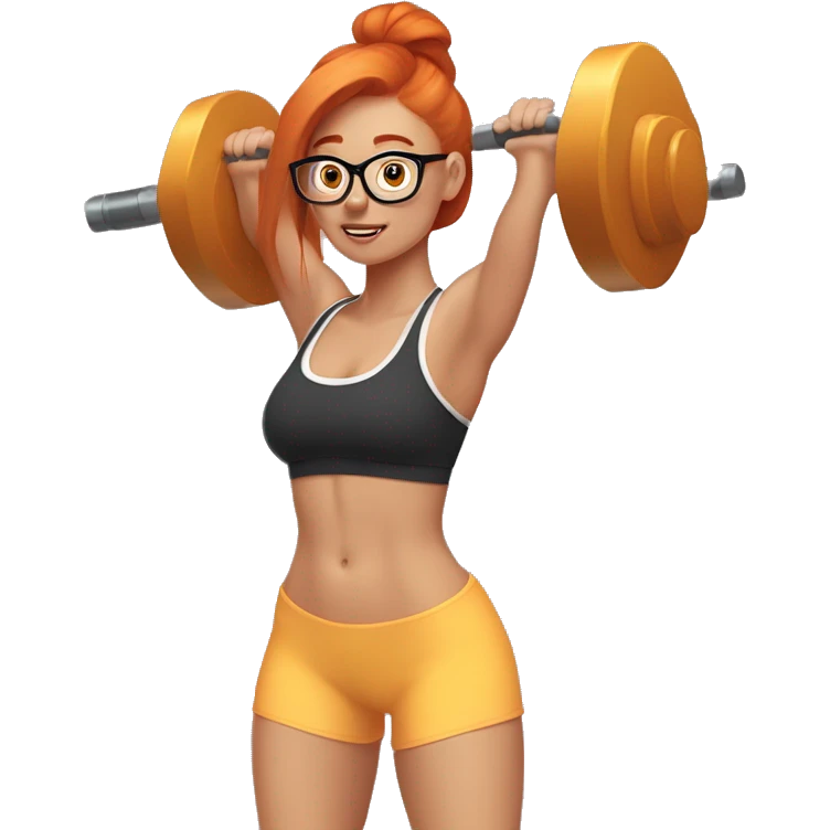 Ginger hair girl with eyeglasses and aesthetic gym outfit pumping her booty with weights  emoji