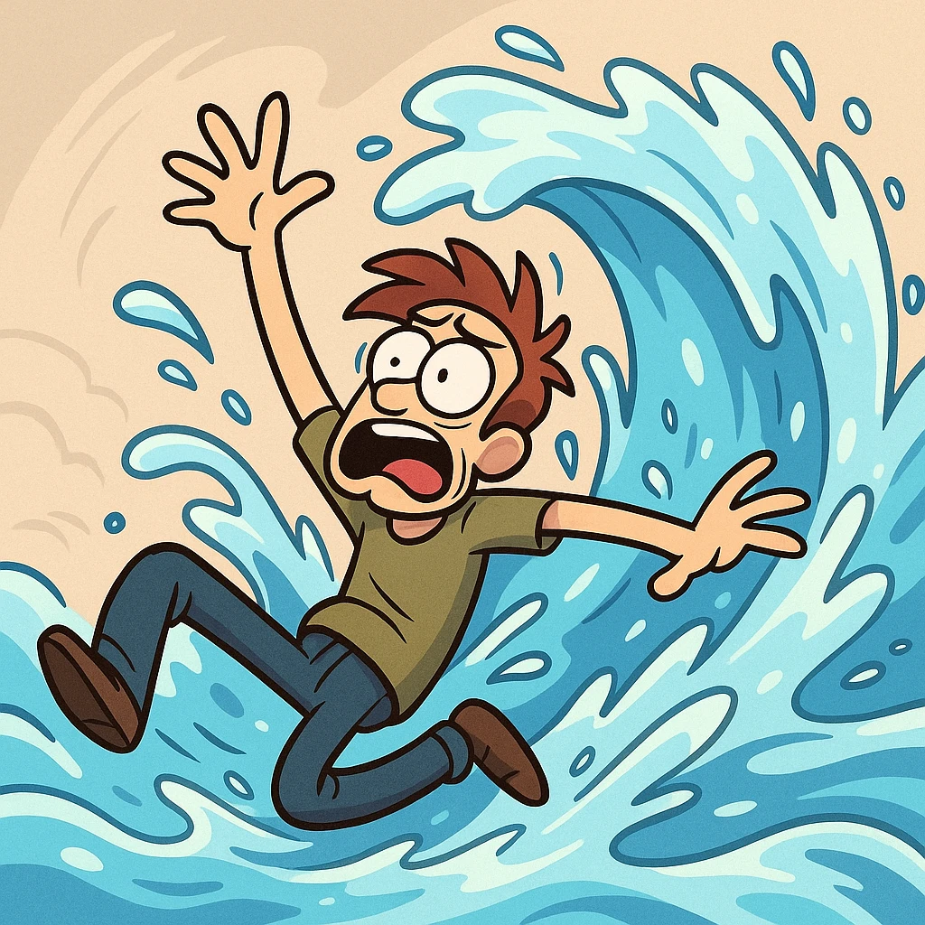 flowing water, stylized as a cartoon, with exaggerated motion emoji