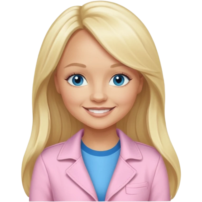 Emma Bunton with blonde long hair, blue eyes, light pink outfit emoji