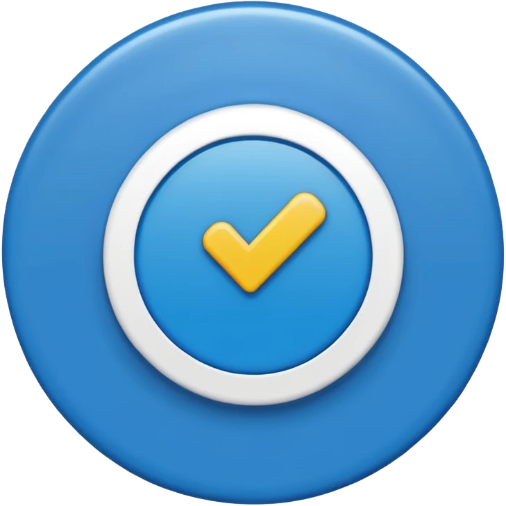 Minimalist certified emoji badge, blue verification checkmark inside a clean circle, flat design, emoji style, high contrast, simple shapes, transparent background, looks good at small size emoji