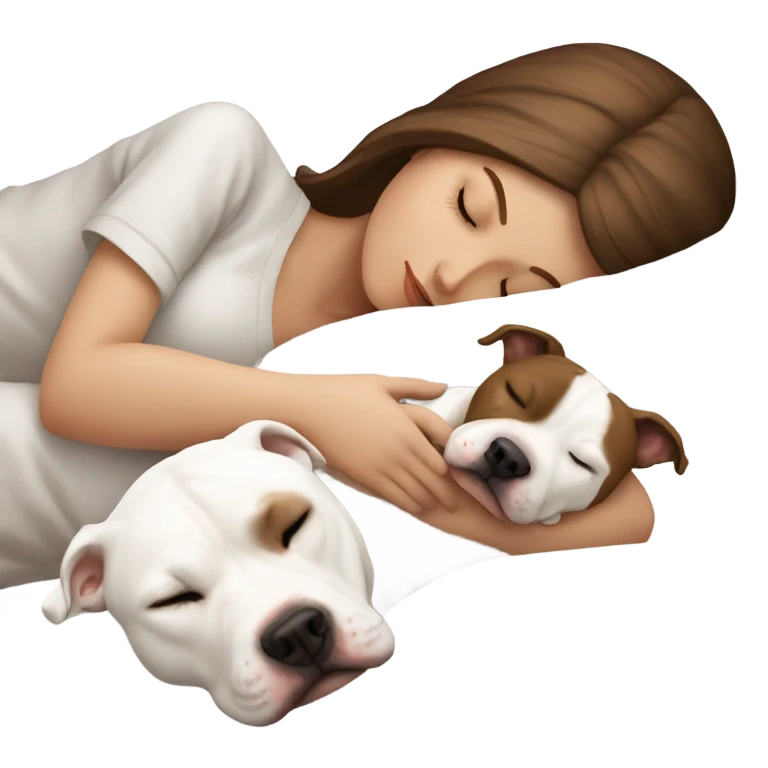 White girl brown hair sleeping with white pitbull emoji