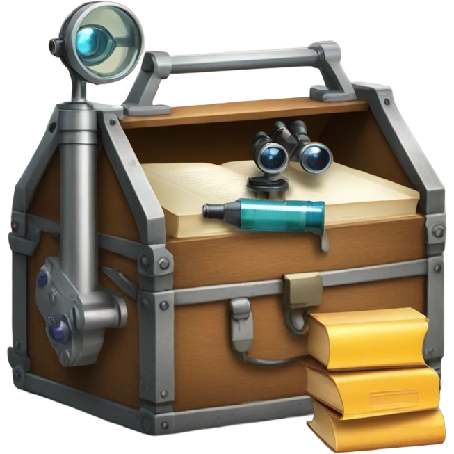 toolbox for scientist with a book, glasses, microscope emoji