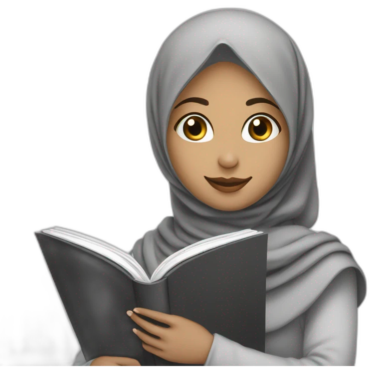 Hijabis girl with heart in book, black and white  emoji