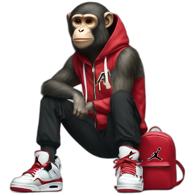 Monkey wearing Jordan 4 on its  feet with a bunch of Nike clothes emoji