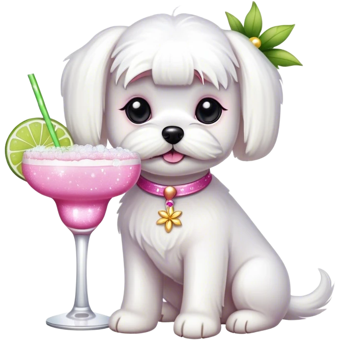 white maltese with a margarita and pink sparkles emoji