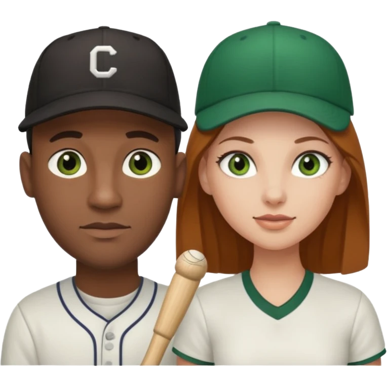 Black bald guy with a baseball cap & a white girl brown hair green eyes emoji