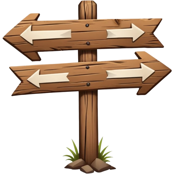 Wooden trail sign with only 2 arrows emoji