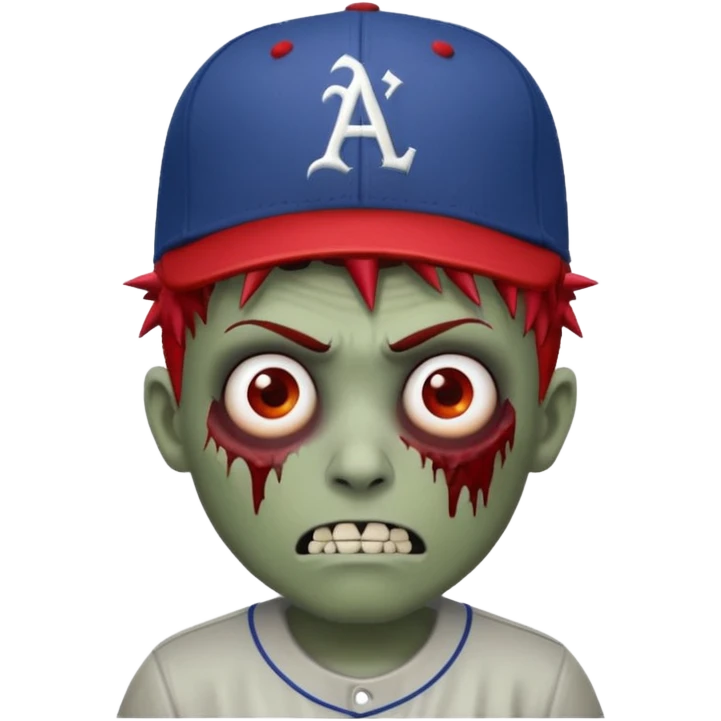 A zombie what a Astors MLB hat on, red skin, and short spikey hair emoji