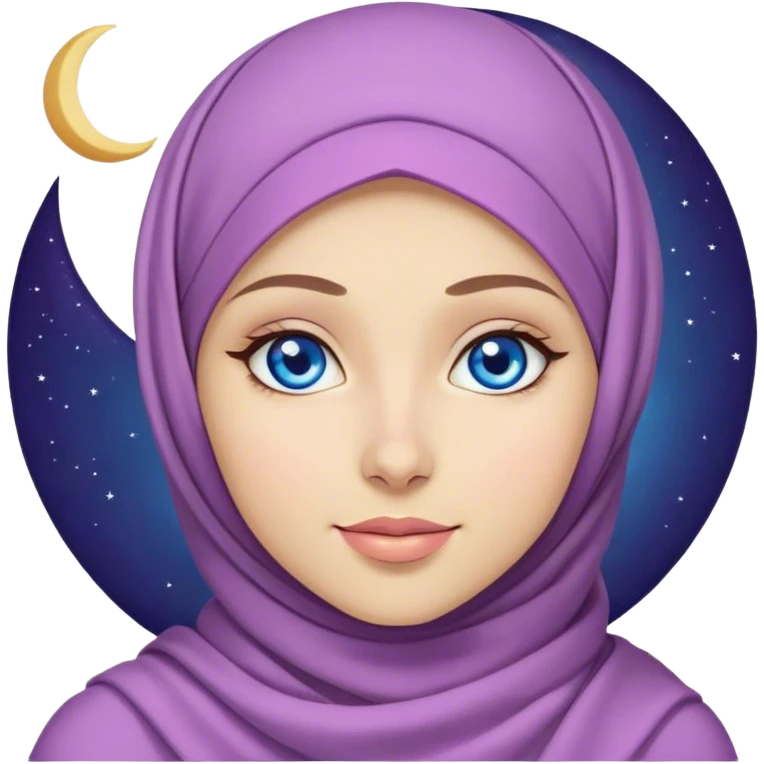 Turkish beautiful finish Konya girl blue eyes with lila color and ramadan moon hijab  emoji