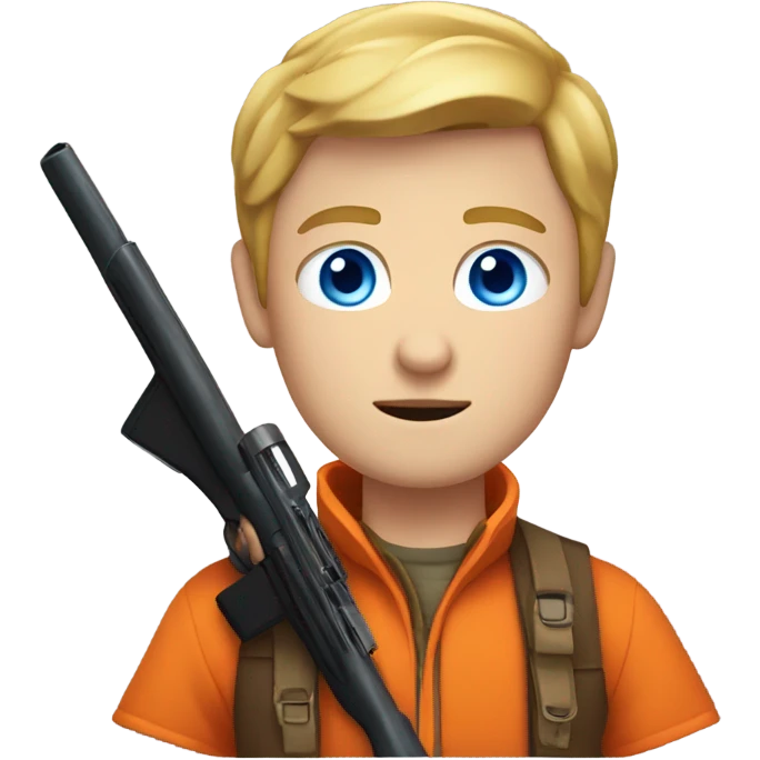 White Boy with blue eyes who hunts with shotgun orange vest emoji