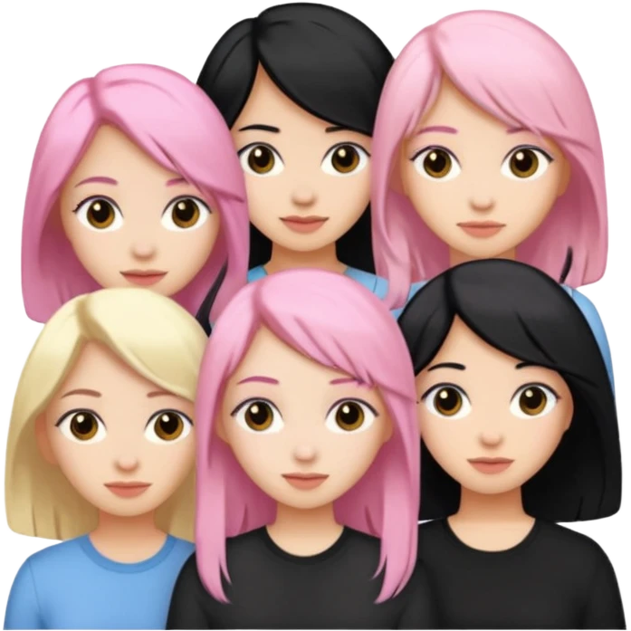 Girlfriend emoji - 5 white girlfriends, 1 with pale pink hair, 2 with black hair, 1 with medium blonde hair  emoji
