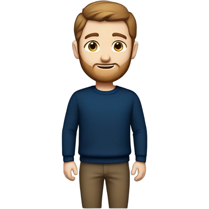 irish man, blue eyes, brown short hair and short beard, wearing a smart navy blue jumper. emoji