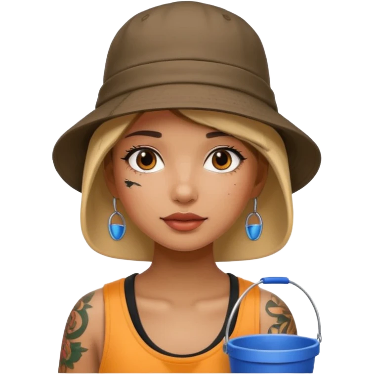 Cool girl with neck tattoo and bucket hat emoji