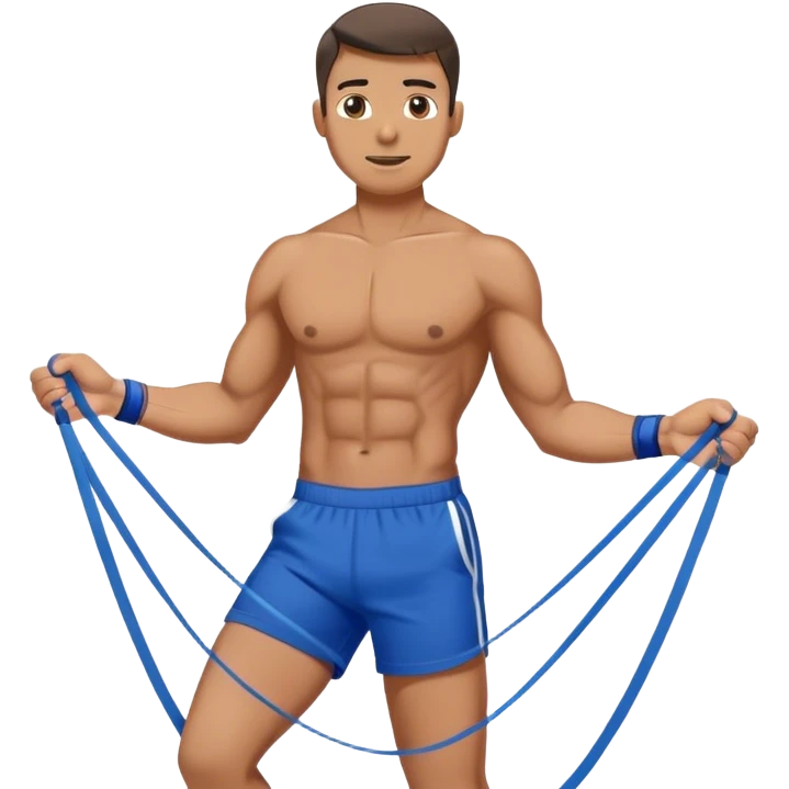 fit man with blue shorts resistance bands exercises emoji