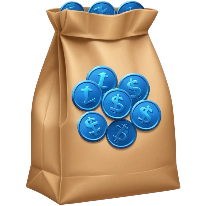 blue coins inside a brown bag  emoji