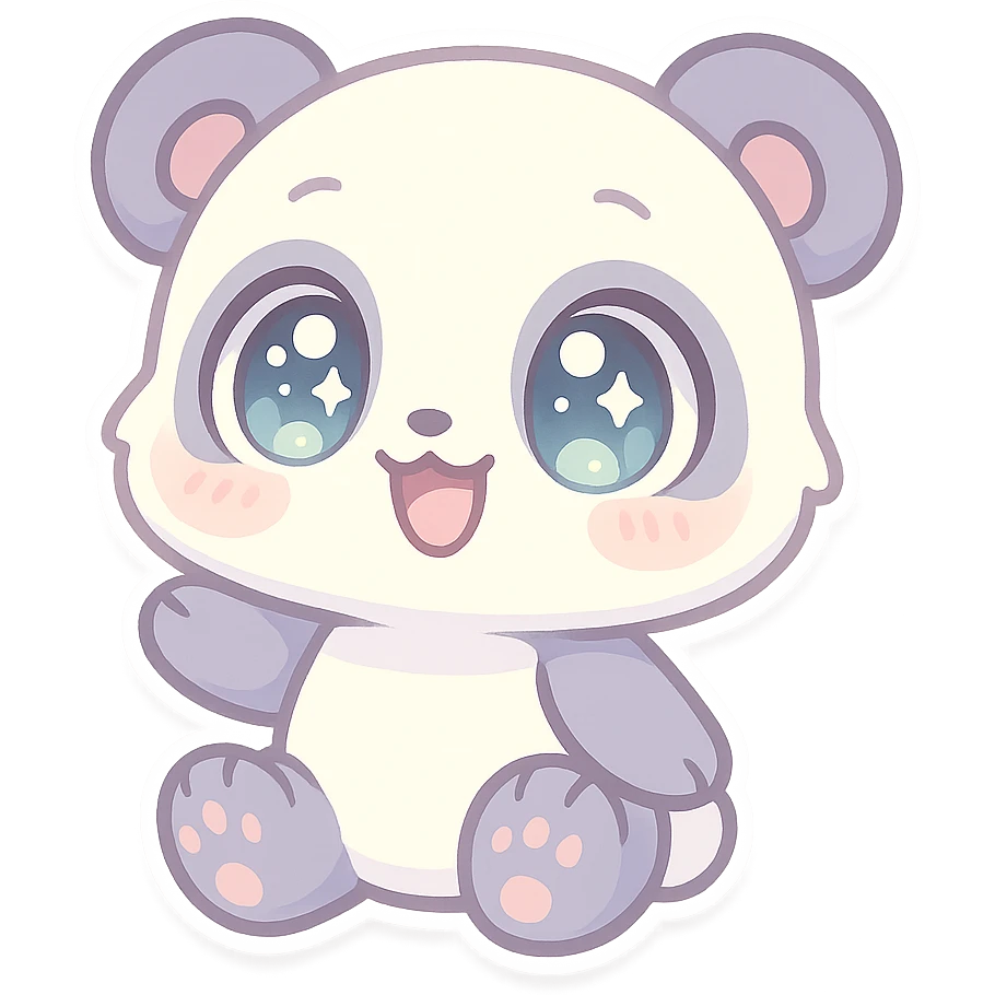 Happy panda sticker with big sparkling eyes in pastel colors emoji