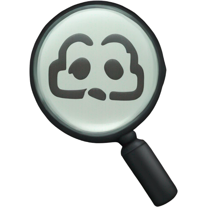 a magnifying glass. Inside the circular lens a pixelated letter 'A' emoji