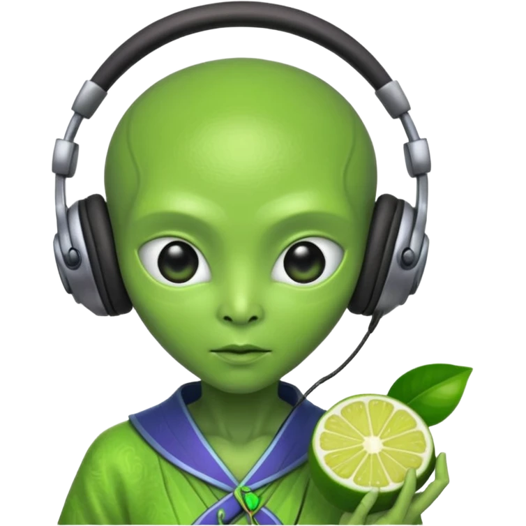 alien, korean ancient dress with headphone, lime emoji
