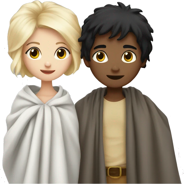 blondie girl and black hair boy in blanket emoji