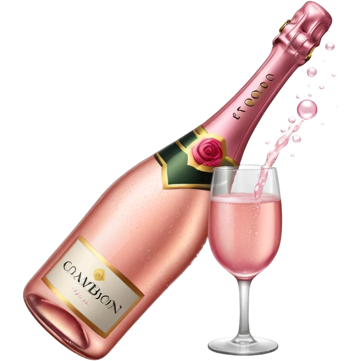 bottle of sparkling rose champagne tilted up and to the right emoji
