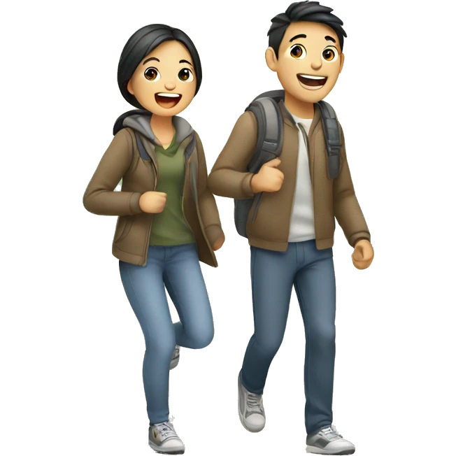 Cute young  Asian couple excitedly traveling  emoji