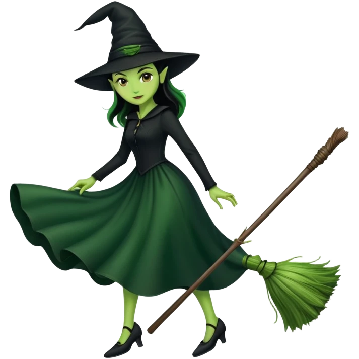 Elphaba flying on broom emoji