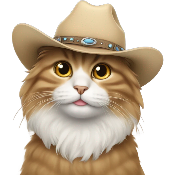 Fluffy cute Cat with a cowboy hat emoji