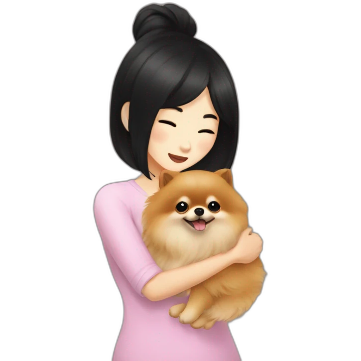 pomeranian hugging east asian girl with medium length black hair emoji