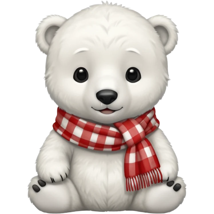 baby polar bear wearing a red and white checkered scarf emoji