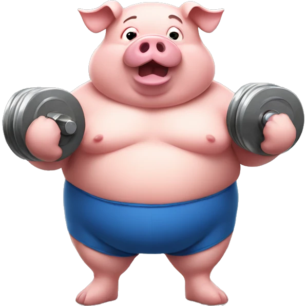 fat pig holding dumbells emoji