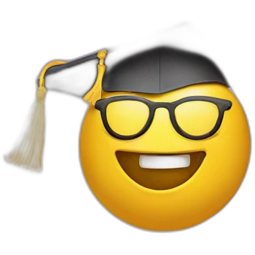 happy yellow emoji head with glasses and with mortarboard on its head emoji