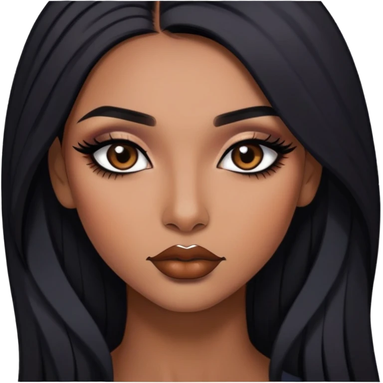 indian girl, brown skin, long black hair, brown underneath colored hair, baddie,pretty, makeup, lipliner, black eyeliner, emoji