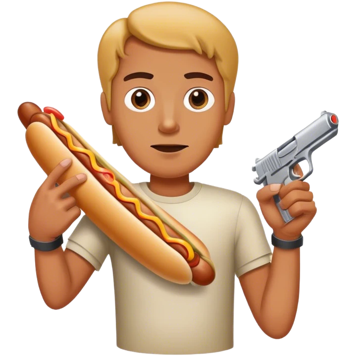 pointing gun at hotdog emoji