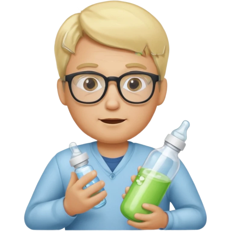 blonde man with glasses with baby bottle emoji