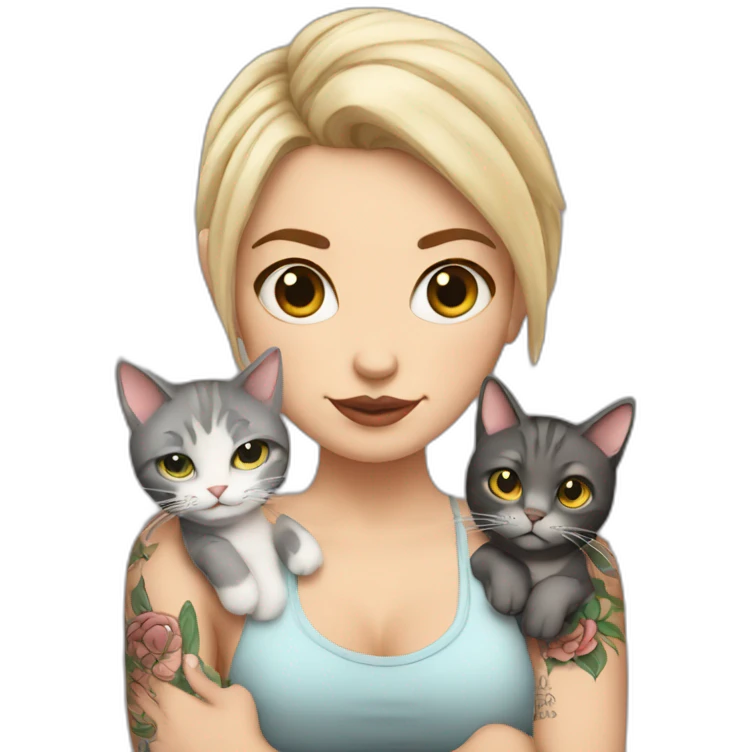 White Girl with tattoos holding 2 fat cats emoji