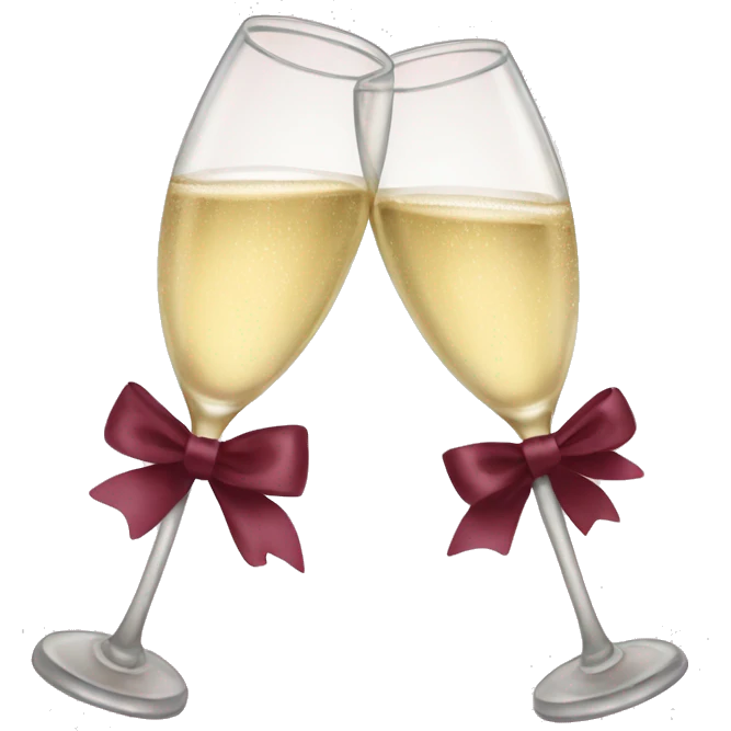 Two glasses of champagne cheering with burgundy bows emoji