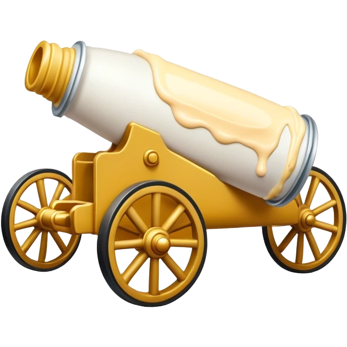 Cannon on wheels that has some mayonnaise dropping out of the opening emoji