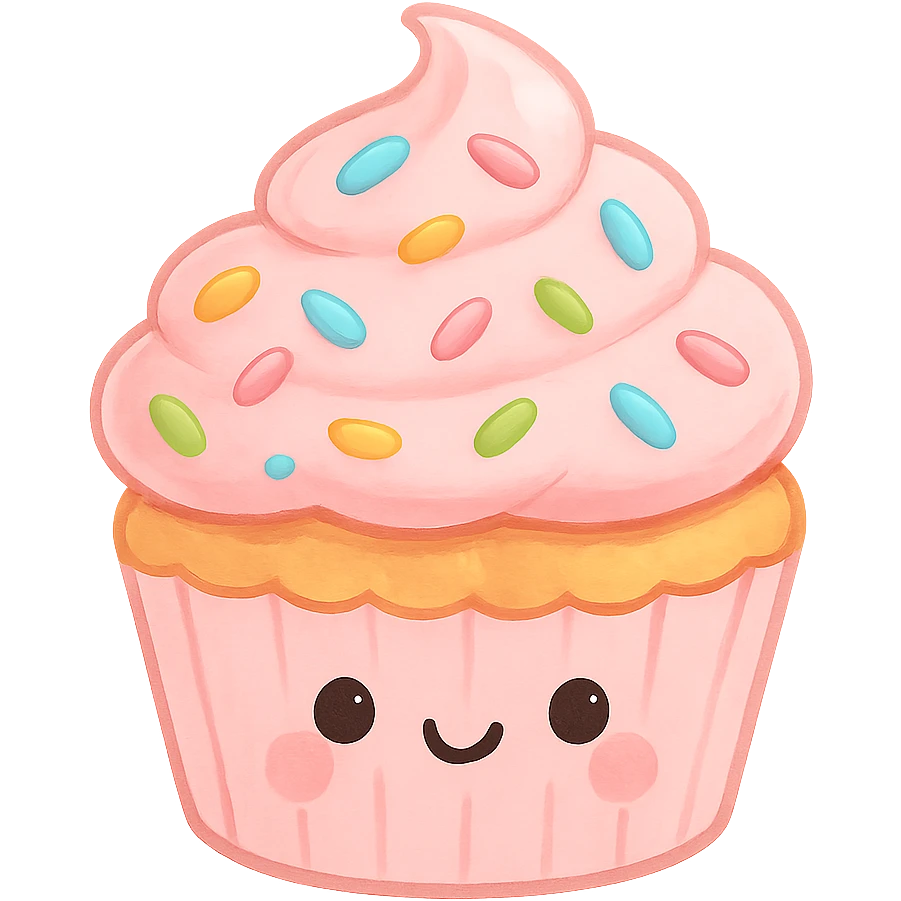 Remove the background, keep the pink cupcake with sprinkles cute with a transparent background. emoji