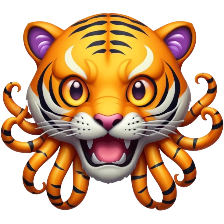 mutant tiger face with multiple eyes and glowing tentacles for Twitch emote emoji