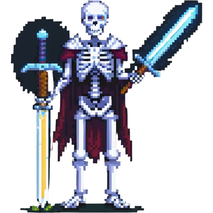 menacing skeleton with a glowing sword emoji