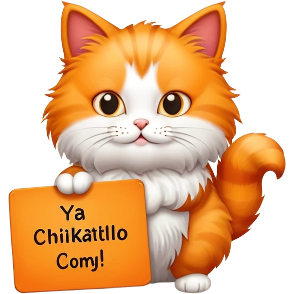 A cat holds a sign with the inscription "Ya chikatilo" emoji
