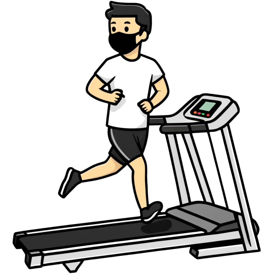 Person on treadmill with mask measuring oxygen consumption, fitness test with data visualization emoji