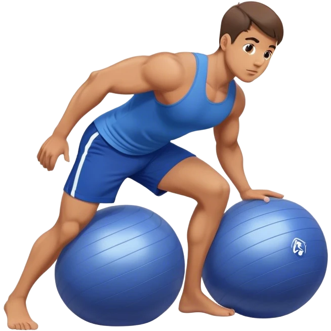 fit man with blue shorts stability ball exercises emoji