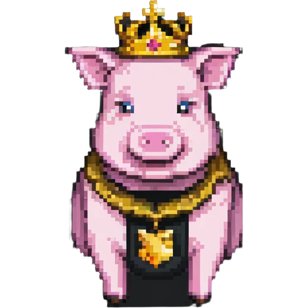 Minecraft style pig with a golden crown, inspired by Technoblade, inside a Minecraft castle emoji