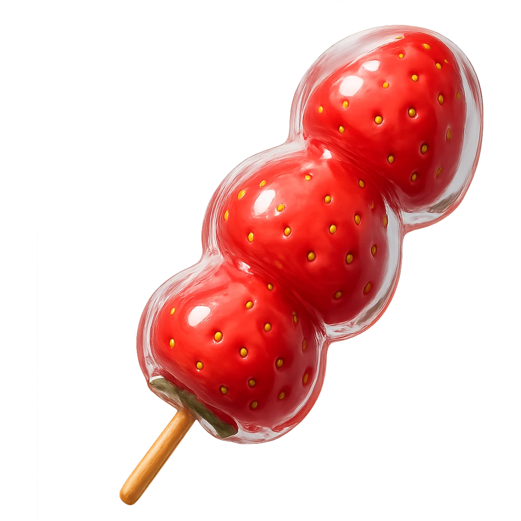 glossy red candied strawberry skewers (Tanghulu) with a crystal-clear sugar coating, realistic, no electronic or tech elements emoji