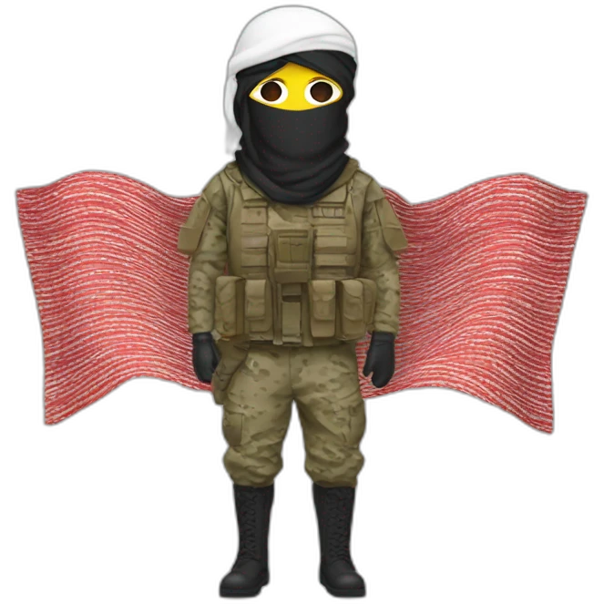  masked with red and white shemagh and wearing military clothing emoji