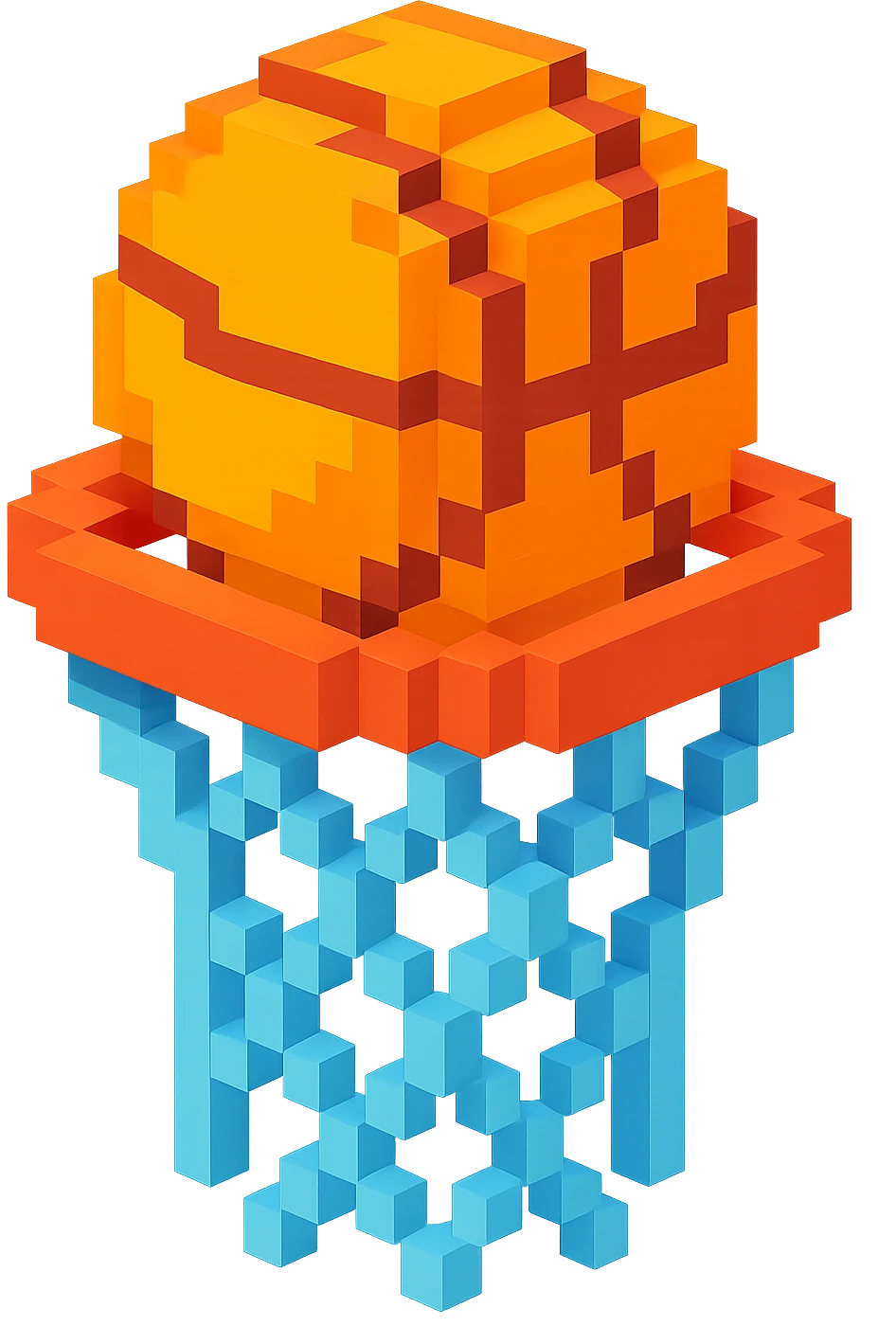 Voxel-style basketball in a net, no background, variation 7. emoji