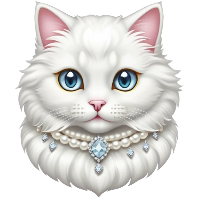 White luxury cat with diamond and pearls  emoji